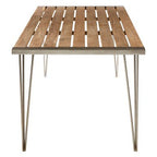 Brown Slatted Teak Wood Dining Table with Nickel Finish Hairpin Legs, Nandri - Joe’s Haven