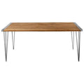 Brown Slatted Teak Wood Dining Table with Nickel Finish Hairpin Legs, Nandri - Joe’s Haven