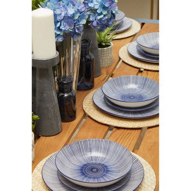 Brown Slatted Teak Wood Dining Table with Nickel Finish Hairpin Legs, Nandri - Joe’s Haven