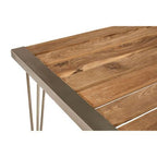Brown Slatted Teak Wood Dining Table with Nickel Finish Hairpin Legs, Nandri - Joe’s Haven
