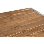 Brown Slatted Teak Wood Dining Table with Nickel Finish Hairpin Legs, Nandri - Joe’s Haven
