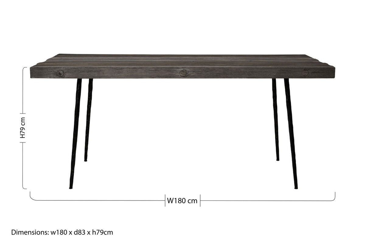 Rustic Oak Rectangular Dining Table with Black Finish Iron Legs, Mason - Joe’s Haven