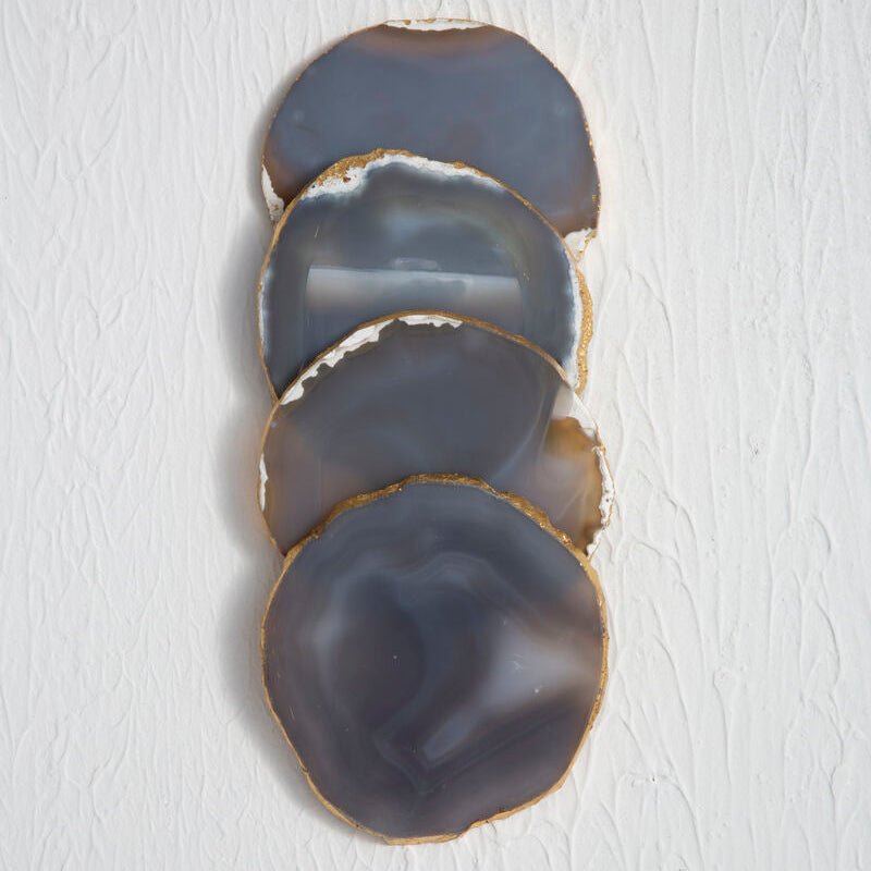 Bowerbird Agata Set of 4 Agate Grey and Gold Coasters - Joe’s Haven
