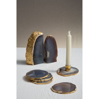 Bowerbird Agata Set of 4 Agate Grey and Gold Coasters - Joe’s Haven
