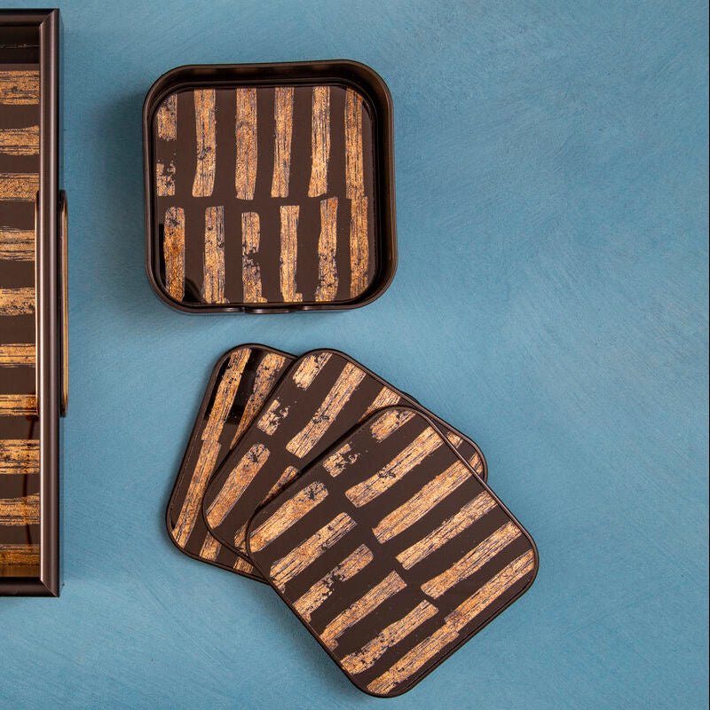 Celina Set Of Four Square Black and Gold Coasters - Joe’s Haven
