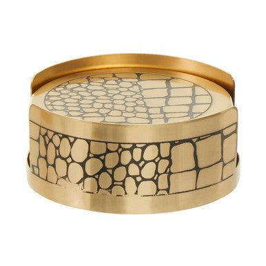 Meko Set of 4 Gold Finish Croc Pattern Coasters And Holder - Joe’s Haven
