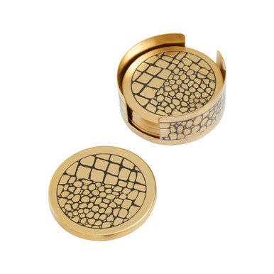 Meko Set of 4 Gold Finish Croc Pattern Coasters And Holder - Joe’s Haven