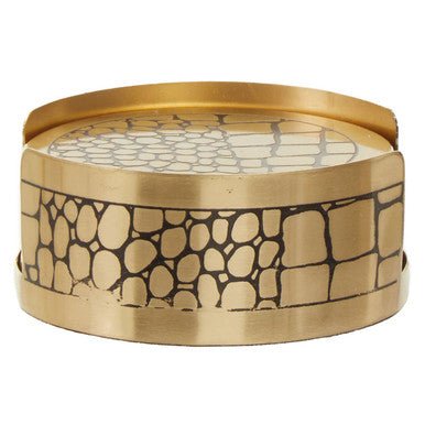 Meko Set of 4 Gold Finish Croc Pattern Coasters And Holder - Joe’s Haven