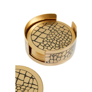 Meko Set of 4 Gold Finish Croc Pattern Coasters And Holder - Joe’s Haven