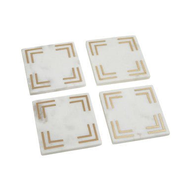 Omari Set of 4 White Marble Gold Inlay Square Coasters - Joe’s Haven
