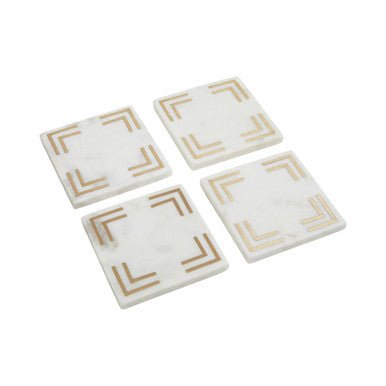 Omari Set of 4 White Marble Gold Inlay Square Coasters - Joe’s Haven