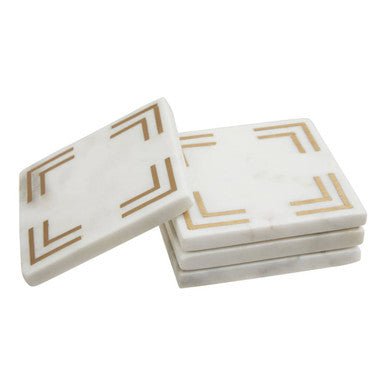 Omari Set of 4 White Marble Gold Inlay Square Coasters - Joe’s Haven