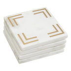 Omari Set of 4 White Marble Gold Inlay Square Coasters - Joe’s Haven