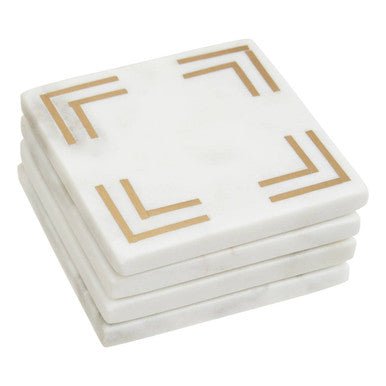 Omari Set of 4 White Marble Gold Inlay Square Coasters - Joe’s Haven