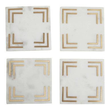 Omari Set of 4 White Marble Gold Inlay Square Coasters - Joe’s Haven