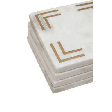 Omari Set of 4 White Marble Gold Inlay Square Coasters - Joe’s Haven