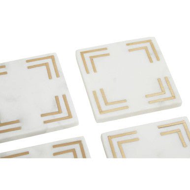 Omari Set of 4 White Marble Gold Inlay Square Coasters - Joe’s Haven