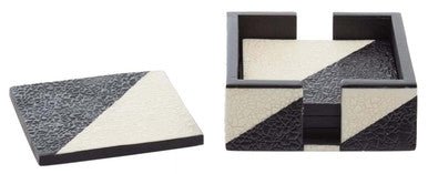 Ezra Set Of Four Black And White Coasters With Holder - Joe’s Haven