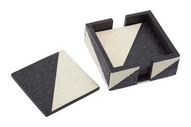 Ezra Set Of Four Black And White Coasters With Holder - Joe’s Haven