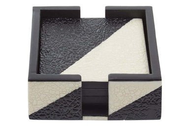 Ezra Set Of Four Black And White Coasters With Holder - Joe’s Haven