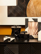Ezra Set Of Four Black And White Coasters With Holder - Joe’s Haven