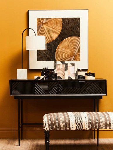 Ezra Set Of Four Black And White Coasters With Holder - Joe’s Haven