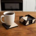 Ezra Set Of Four Black And White Coasters With Holder - Joe’s Haven