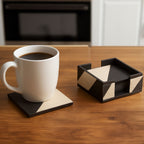 Ezra Set Of Four Black And White Coasters With Holder - Joe’s Haven