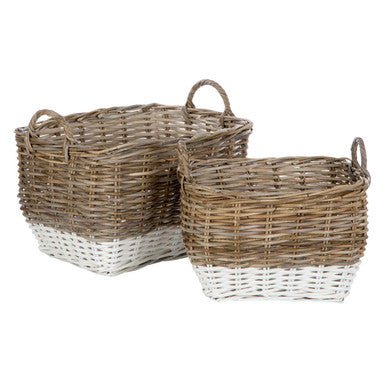 Hampstead Set of Two Natural Rattan Rectangle Storage Baskets - Joe’s Haven