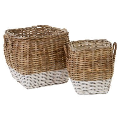 Hampstead Set of Two Natural Rattan Square Storage Baskets - Joe’s Haven