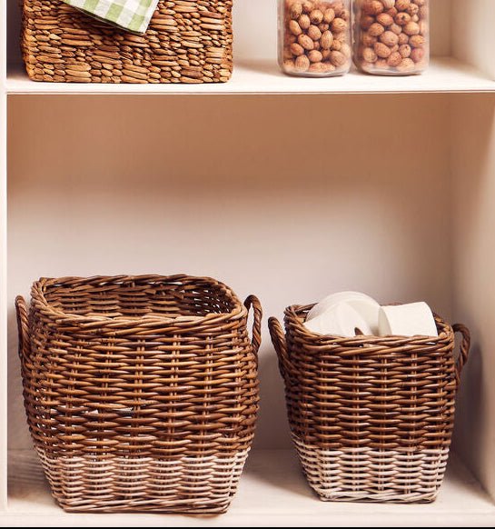 Hampstead Set of Two Natural Rattan Square Storage Baskets - Joe’s Haven