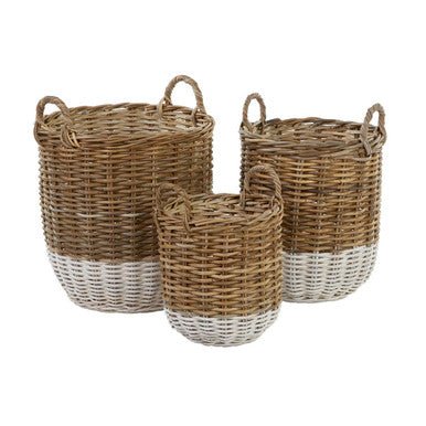 Hampstead Set of Two Natural Rattan Round Storage Baskets - Joe’s Haven
