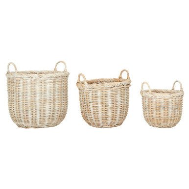 Argento Whitewash Rattan Storage Baskets Set of Three - Joe’s Haven