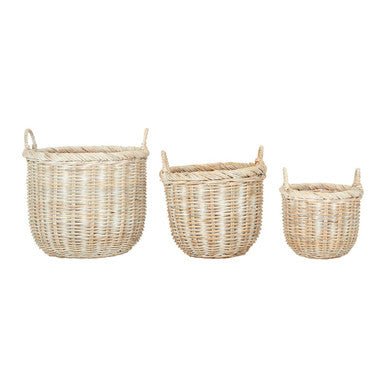 Argento Whitewash Rattan Storage Baskets Set of Three - Joe’s Haven