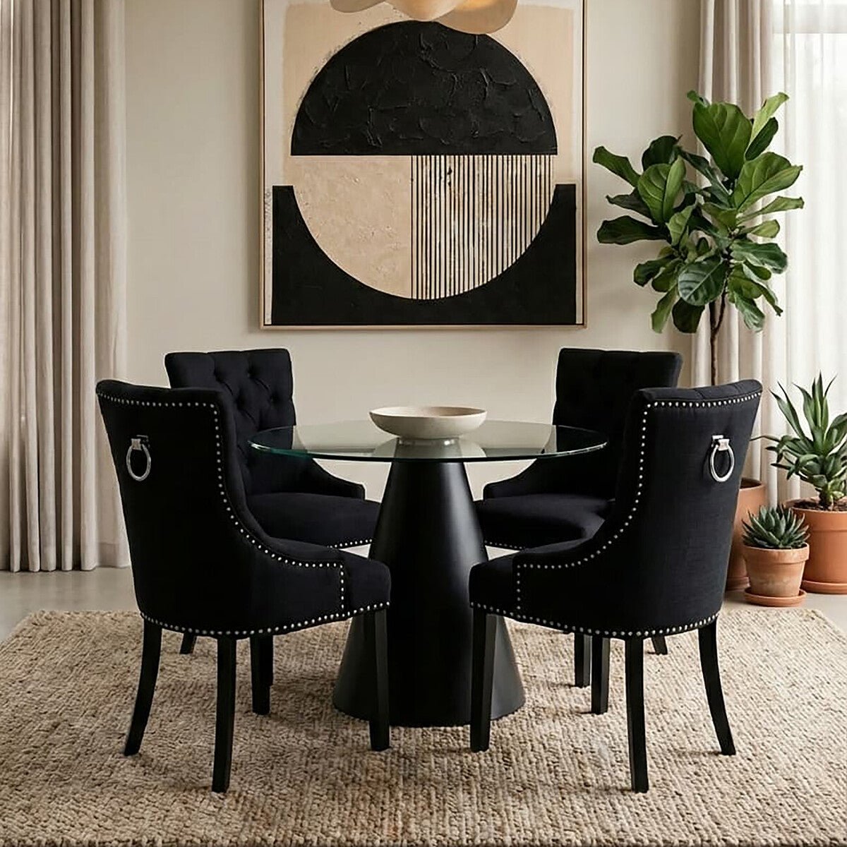 Kensington Townhouse Black Linen Studded Dining Chair - Joe’s Haven