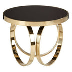 Mirrored Black Round Top Coffee Table with Gold Stainless Steel Ring Base, Ragusa - Joe’s Haven