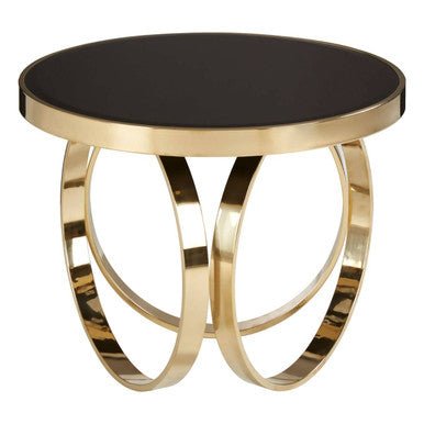 Mirrored Black Round Top Coffee Table with Gold Stainless Steel Ring Base, Ragusa - Joe’s Haven