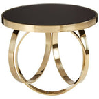 Mirrored Black Round Top Coffee Table with Gold Stainless Steel Ring Base, Ragusa - Joe’s Haven