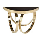 Mirrored Black Round Top Coffee Table with Gold Stainless Steel Ring Base, Ragusa - Joe’s Haven