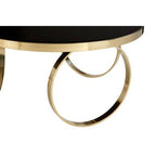 Large Round Mirrored Black Top Coffee Table with Gold Finish Stainless Steel Ring Base, Ragusa - Joe’s Haven