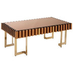 Mirrored Glass Top Coffee Table with Corrugated Sides and Gold Finish Frame, Rivoli - Joe’s Haven