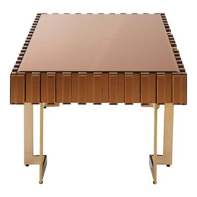 Mirrored Glass Top Coffee Table with Corrugated Sides and Gold Finish Frame, Rivoli - Joe’s Haven
