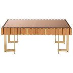 Mirrored Glass Top Coffee Table with Corrugated Sides and Gold Finish Frame, Rivoli - Joe’s Haven