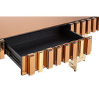Mirrored Glass Top Coffee Table with Corrugated Sides and Gold Finish Frame, Rivoli - Joe’s Haven