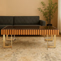 Mirrored Glass Top Coffee Table with Corrugated Sides and Gold Finish Frame, Rivoli - Joe’s Haven