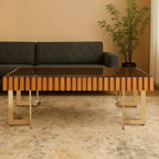 Mirrored Glass Top Coffee Table with Corrugated Sides and Gold Finish Frame, Rivoli - Joe’s Haven