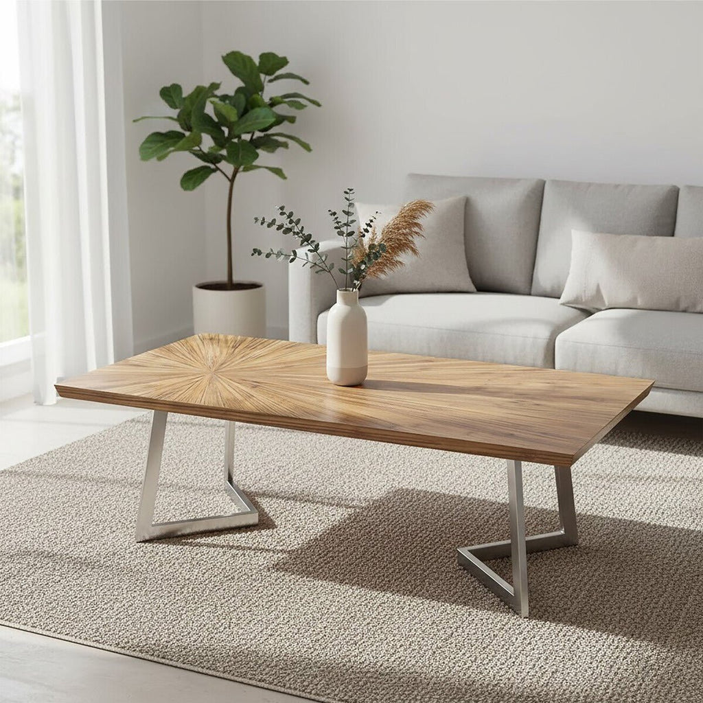 Natural Textured Bamboo Top Coffee Table with Silver Stainless Steel Frame, Gabar - Joe’s Haven