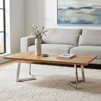 Natural Textured Bamboo Top Coffee Table with Silver Stainless Steel Frame, Gabar - Joe’s Haven
