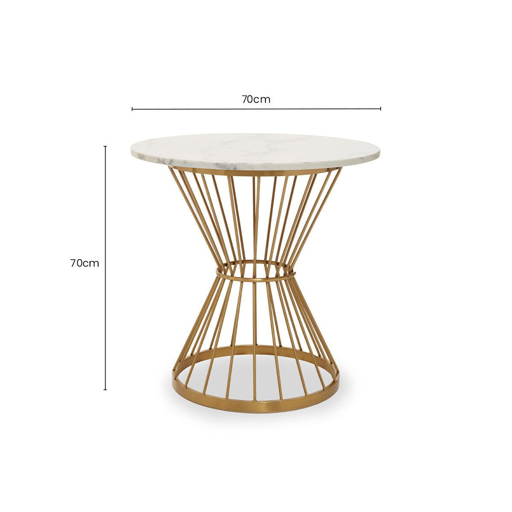 Hourglass Dining Table with White Marble Top and Gold Base, Anzio - Joe’s Haven