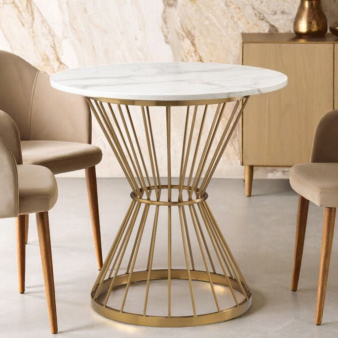 Hourglass Dining Table with White Marble Top and Gold Base, Anzio - Joe’s Haven